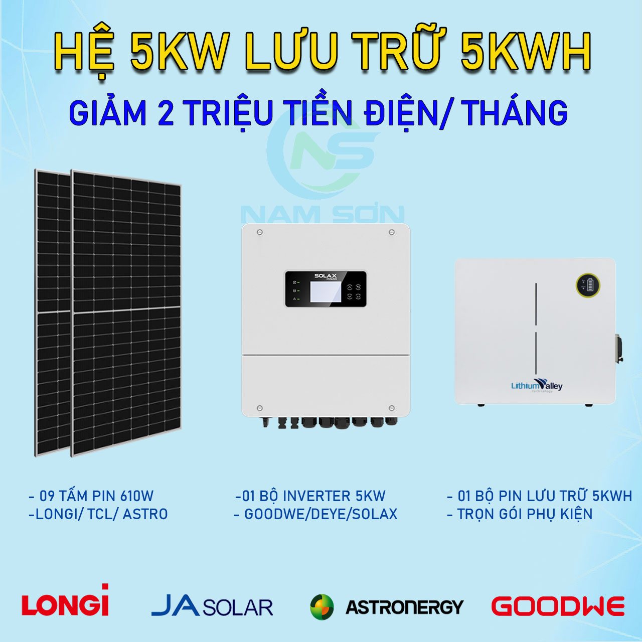 Lắp Đặt Trọn Gói Hệ Thống Điện Mặt Trời Hybrid 5.5kWp - Lưu 5.12kWh