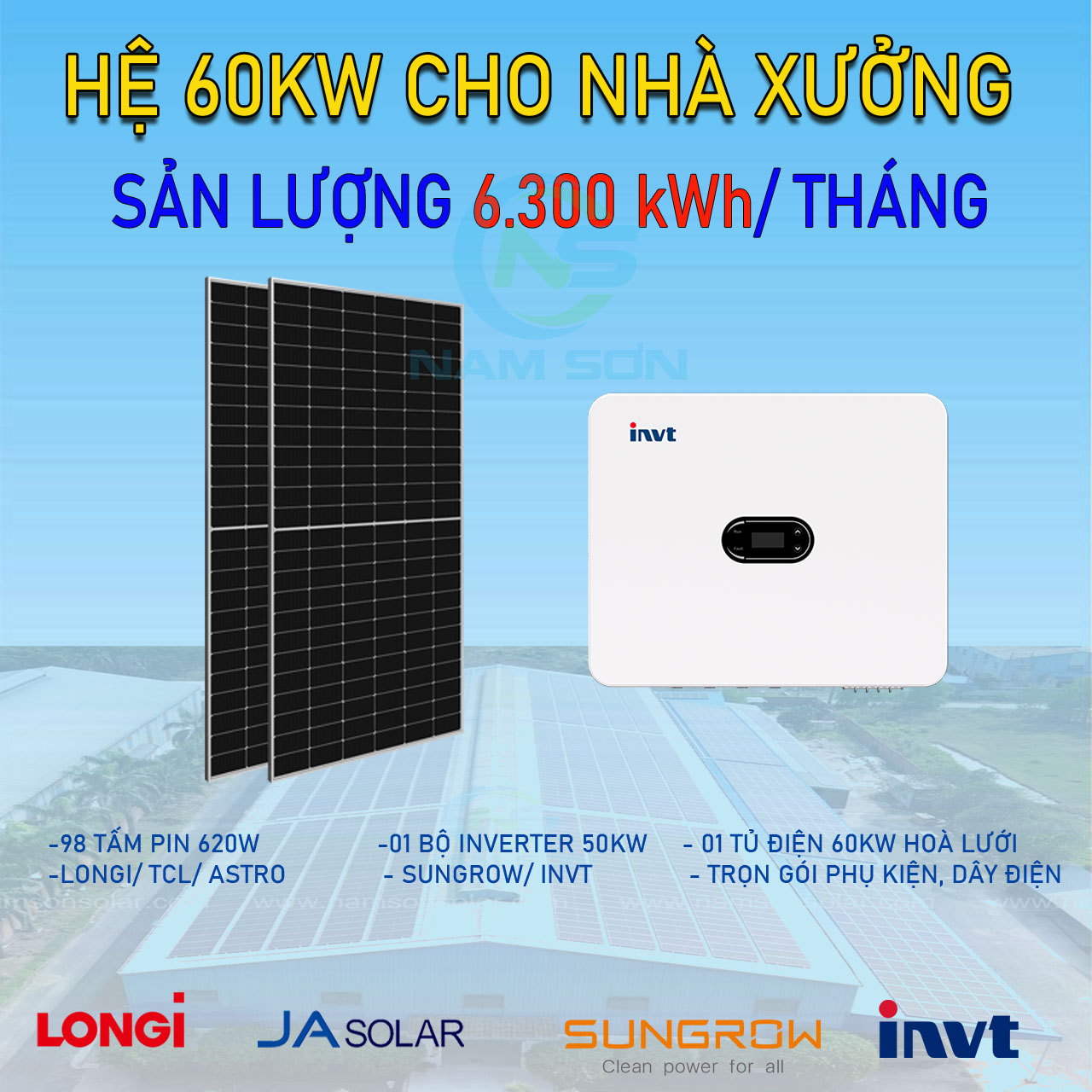 Hệ thống điện mặt trời hoà lưới 60.2kWp 3 pha - Đột phá lợi nhuận, tiết kiệm khủng 6.300kWh/tháng!
