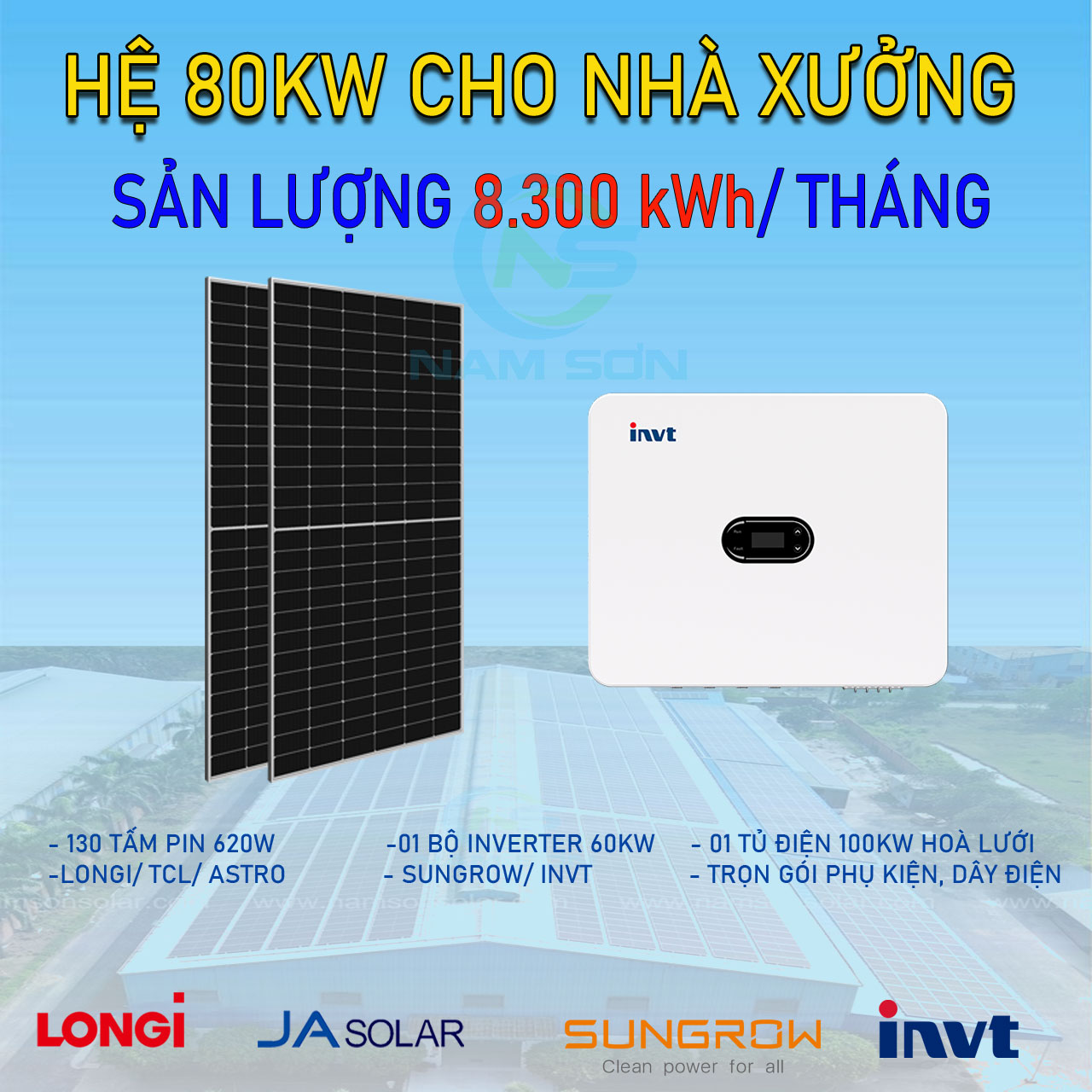 Hệ thống điện mặt trời hòa lưới 80kWp 3 pha - Tiết kiệm khủng 8.350kWh/tháng!